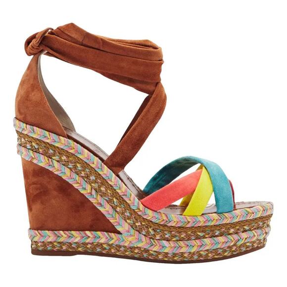 Christian Louboutin Lagoadonna 120 Brown Lace Up Platform Wedge Sandal Heel 41 - Picture 1 of 7